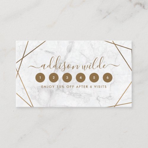 Gold Geometric White Marble Abstract Loyalty Card