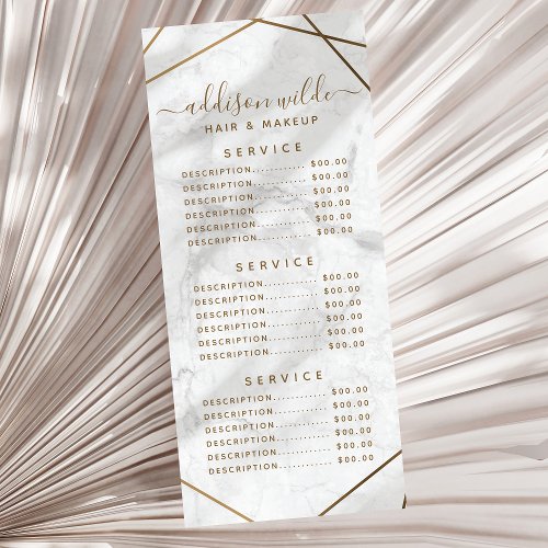 Gold Geometric White Marble Abstract Price List Rack Card