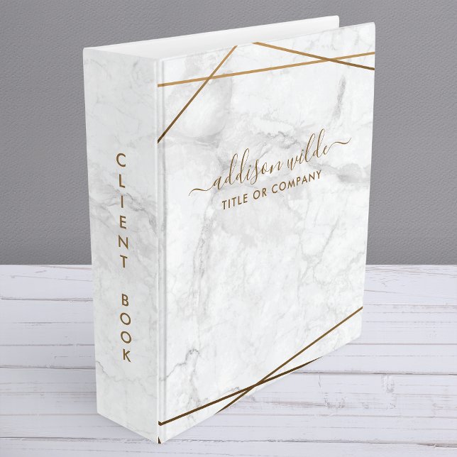 Gold Geometric White Marble Abstract Simple Modern 3 Ring Binder (Creator Uploaded)