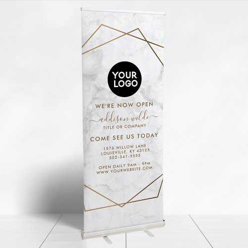 Gold Geometric White Marble Abstract Simple Modern Retractable Banner