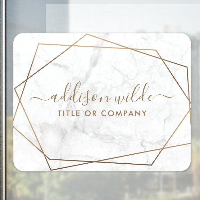 Gold Geometric White Marble Business Door Sign (Creator Uploaded)