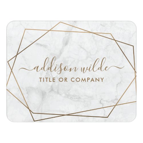 Gold Geometric White Marble Business Door Sign