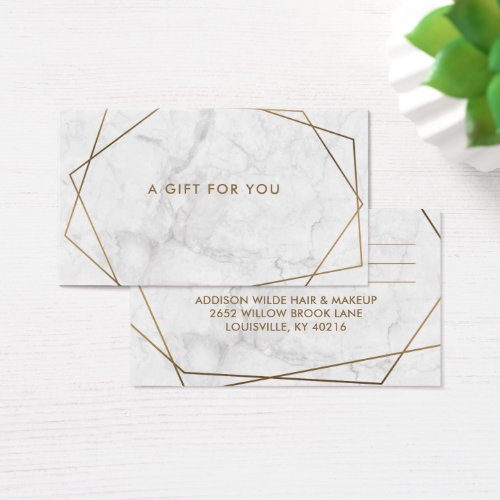 Gold Geometric White Marble Business Gift Card