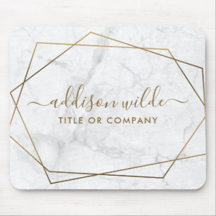 Gold Geometric White Marble Business Mouse Pad