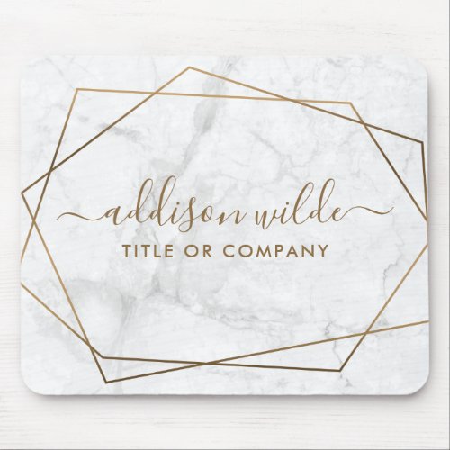 Gold Geometric White Marble Business Mouse Pad