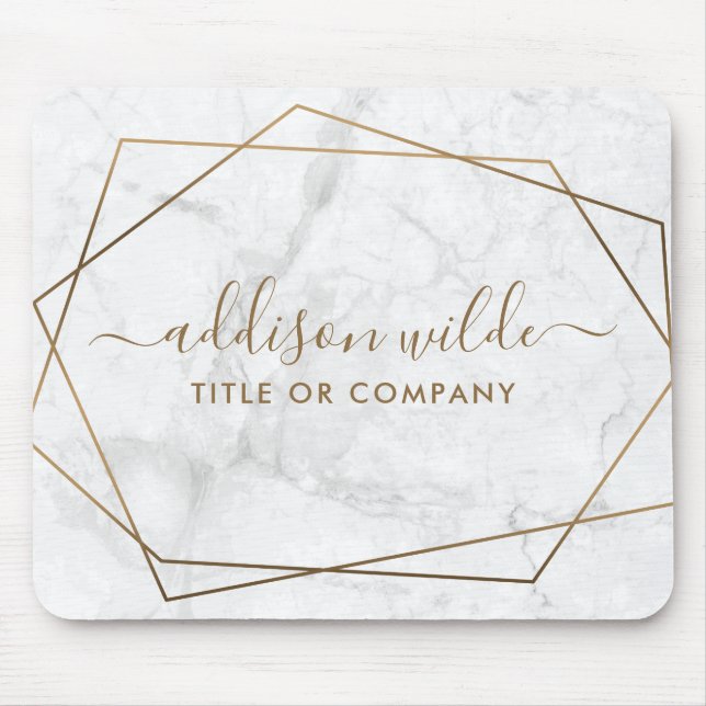 Gold Geometric White Marble Business Mouse Pad (Front)