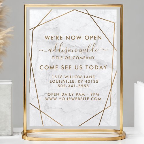 Gold Geometric White Marble Business Opening Flyer