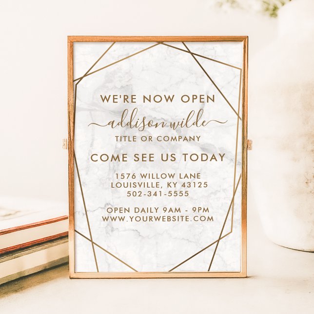 Gold Geometric White Marble Business Opening Poster (Creator Uploaded)