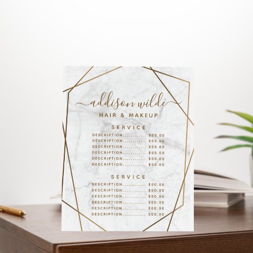 Custom Price Menus 11 Gold Geometric White Marble Business Price List Foam Board
