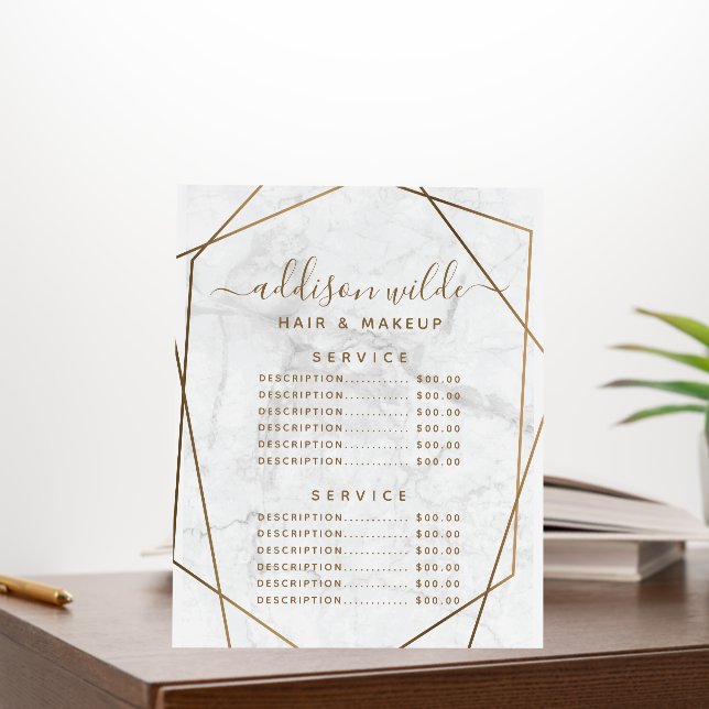 Gold Geometric White Marble Business Price List Foam Board (In Situ (Office))