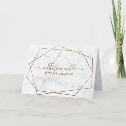 Gold Geometric White Marble Business Thank You Card