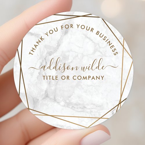 Gold Geometric White Marble Business Thank You Classic Round Sticker