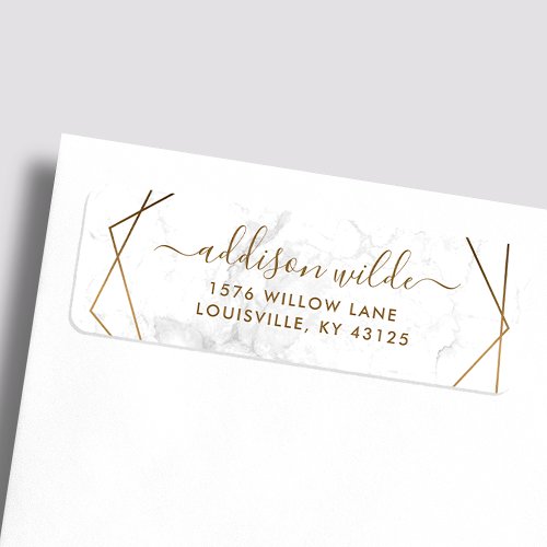 Gold Geometric White Marble Modern Address Label