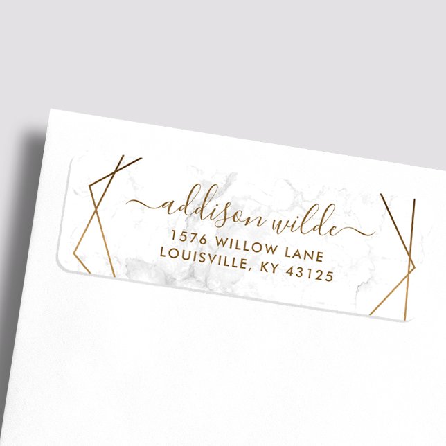 Gold Geometric White Marble Modern Address Label (Creator Uploaded)