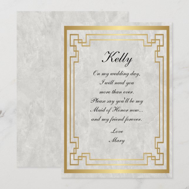 Gold Geometric White Marble Wedding Maid Of Honor Invitation (Front/Back)