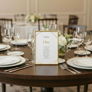 Gold geometric white Table Number Seating Chart