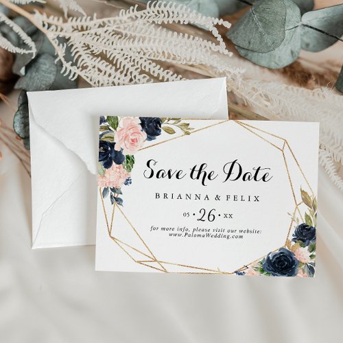 Gold Geometric Winter Floral Horizontal Wedding Save The Date