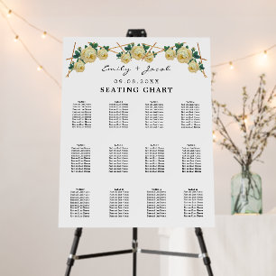 Gold Geometric Yellow Floral Wed 120 Seating Chart Foam Board