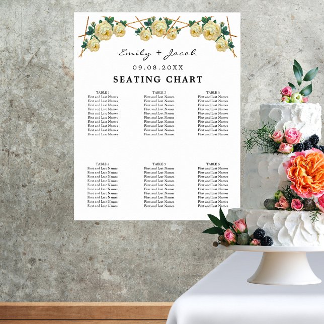 Gold Geometric Yellow Floral Wed 60 Seating Chart  (Gold Geometric Yellow Floral Wed 60 Seating Chart)