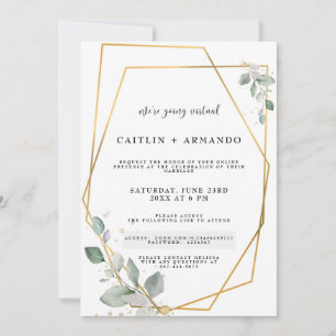 Gold Geometrical Virtual Wedding Invitation Card
