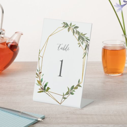 Gold Geometrics Greenery Wedding Table Number Pedestal Sign