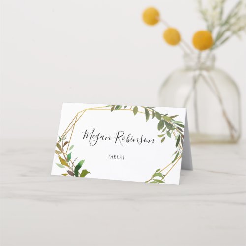 Gold Geometrics Greenery Wedding Tent Place Card