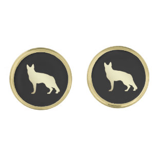 Gold German Shepherd Dog on Black Cufflinks