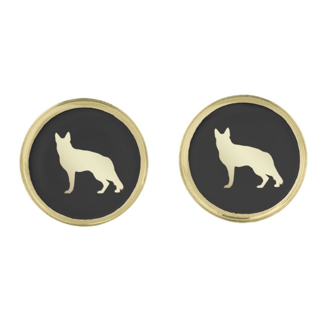 Gold German Shepherd Dog on Black Cufflinks (Front)