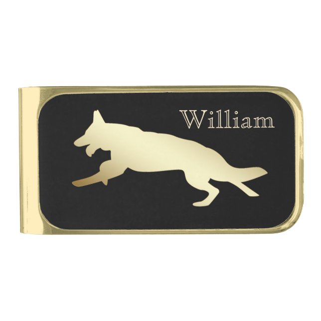 Gold German Shepherd Dog Personalized Finish Money Clip (Front)