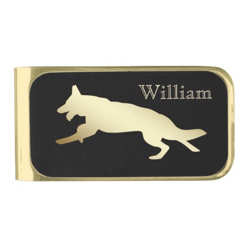 Gold German Shepherd Dog Personalized Gold Finish Money Clip