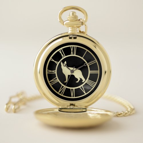 Gold German Shepherd Dog Pocket Watch