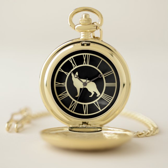 Gold German Shepherd Dog Pocket Watch (Inside)
