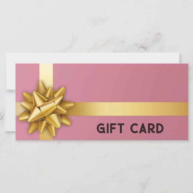 Gold Gift Bow Satin Ribbon Trendy Pink Gift Card (Front)
