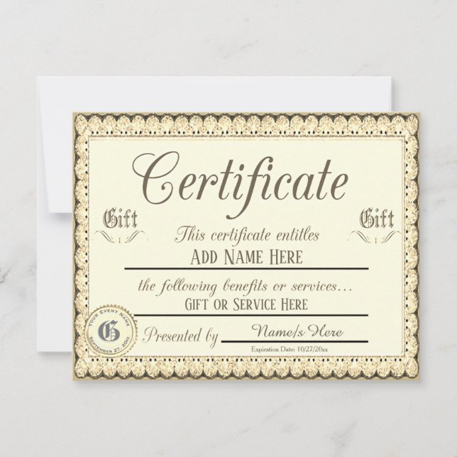 Gold Gift Certificate Invitation (Front)