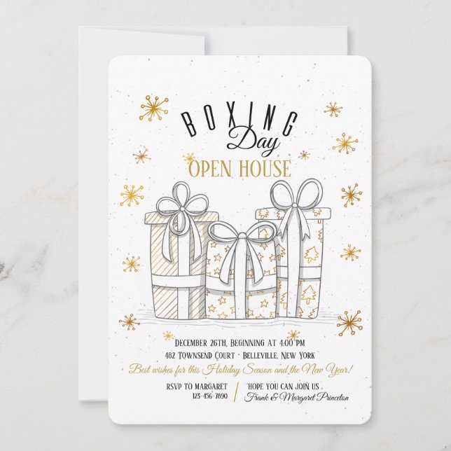 Gold Gifts Boxing Day Invitation (Front)