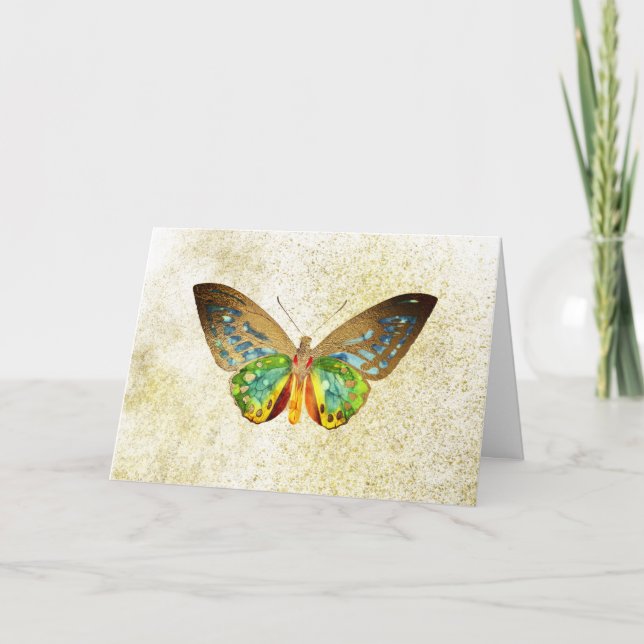 *~* Gold Gilded  Butterfly Gold Glitter White Card (Front)