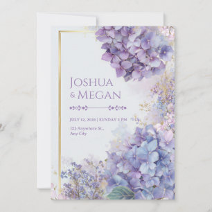 Gold Gilded Periwinkle Hydrangea Frame Wedding Invitation