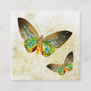 *~* Gold Gilded Watercolor Gold Gilded Butterfly Square Business Card