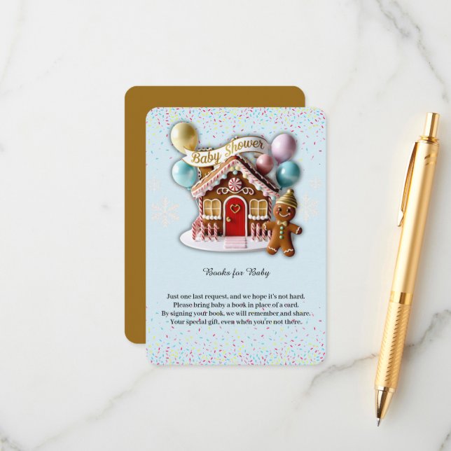 Gold Gingerbread House Baby Shower Enclosure Card (Front/Back In Situ)