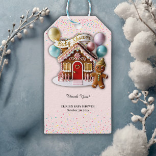 Gold Gingerbread House Baby Shower Gift Tags