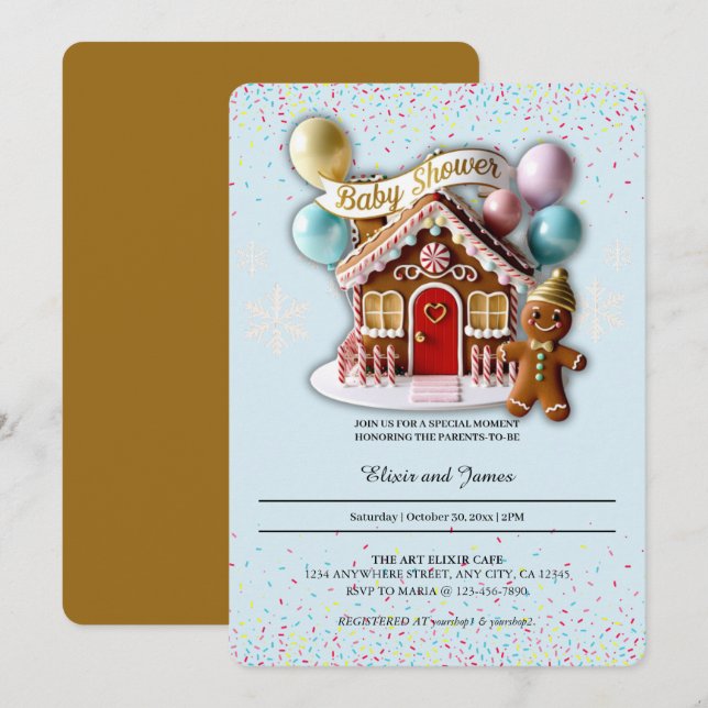 Gold Gingerbread House Baby Shower Invitation (Front/Back)