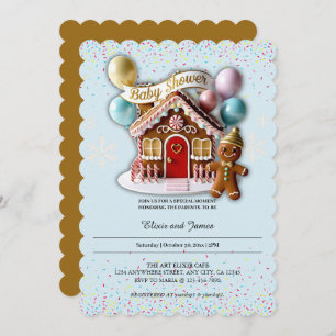 Gold Gingerbread House Baby Shower Invitation