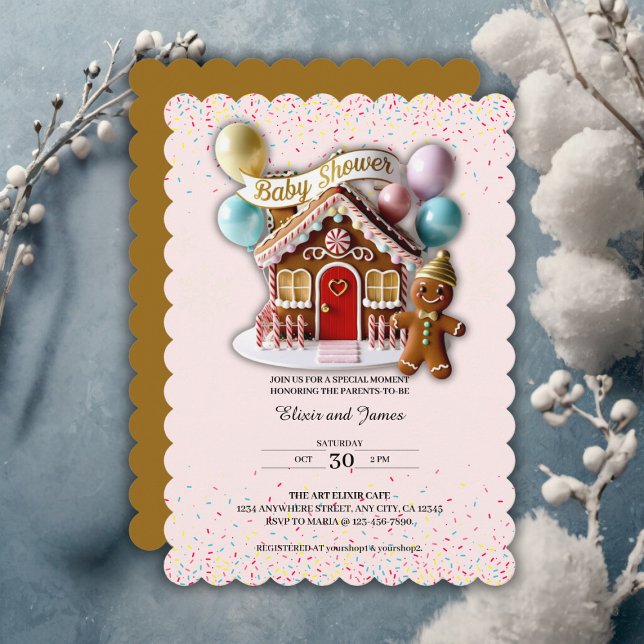 Gold Gingerbread House Baby Shower Invitation (Creator Uploaded)