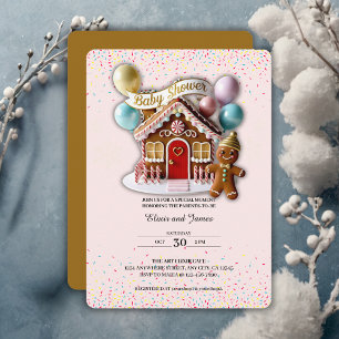 Gold Gingerbread House Baby Shower Invitation