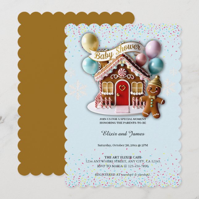 Gold Gingerbread House Baby Shower Invitation (Front/Back)