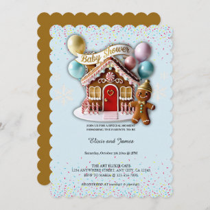 Gold Gingerbread House Baby Shower Invitation