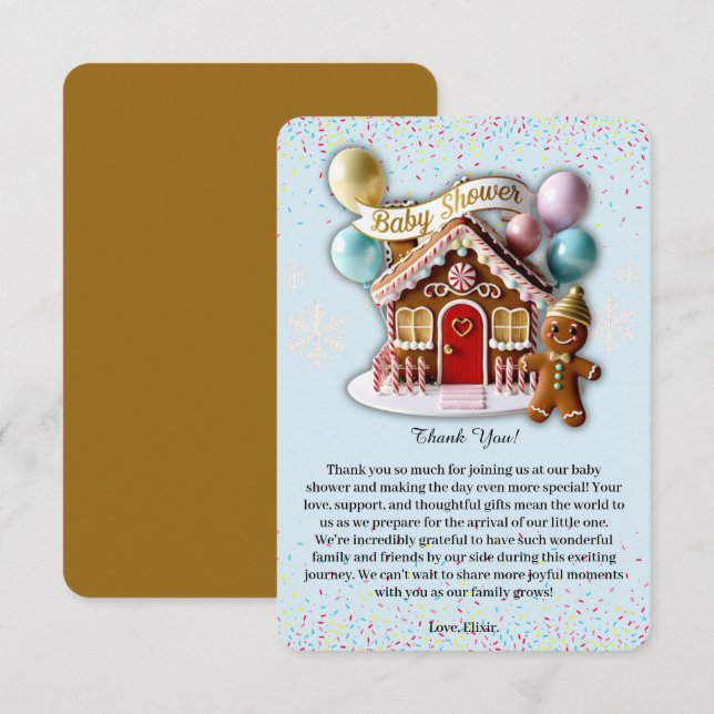 Gold Gingerbread House Baby Shower Thank You Card (Front/Back)