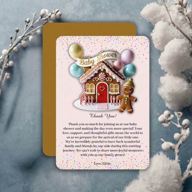 Gold Gingerbread House Baby Shower Thank You Card (Creator Uploaded)
