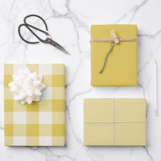 Gold Gingham Wrapping Paper Sheets (Front)
