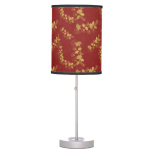 Gold Gingko Balboa Leaves on Dark Red Background Table Lamp